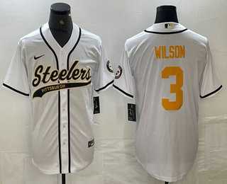 Men's Pittsburgh Steelers #3 Russell Wilson White With Patch Cool Base Stitched Baseball Jersey,We sell and wholesale Men's Pittsburgh Steelers #3 Russell Wilson White With Patch Cool Base Stitched Baseball Jersey on line form chian!